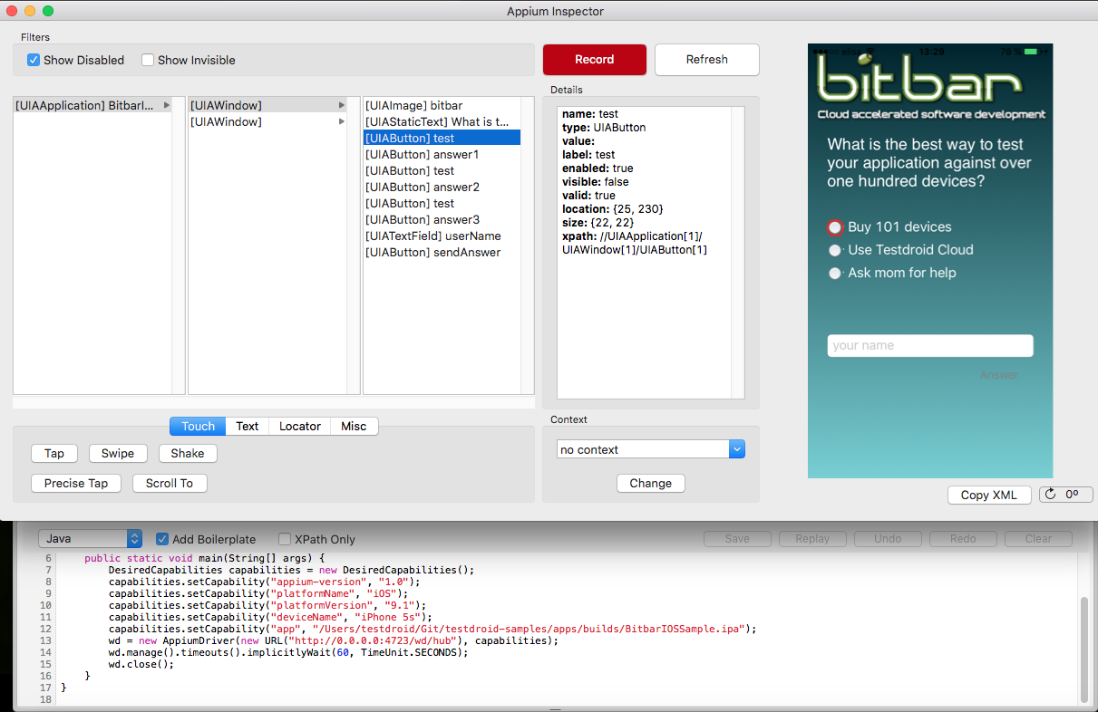 appium test creation