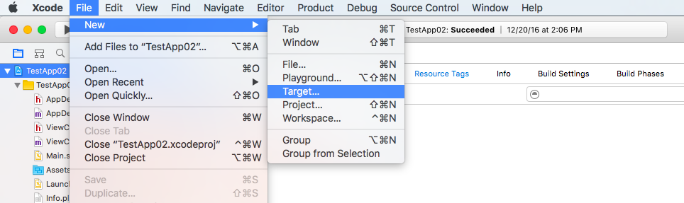 testing target in xcode