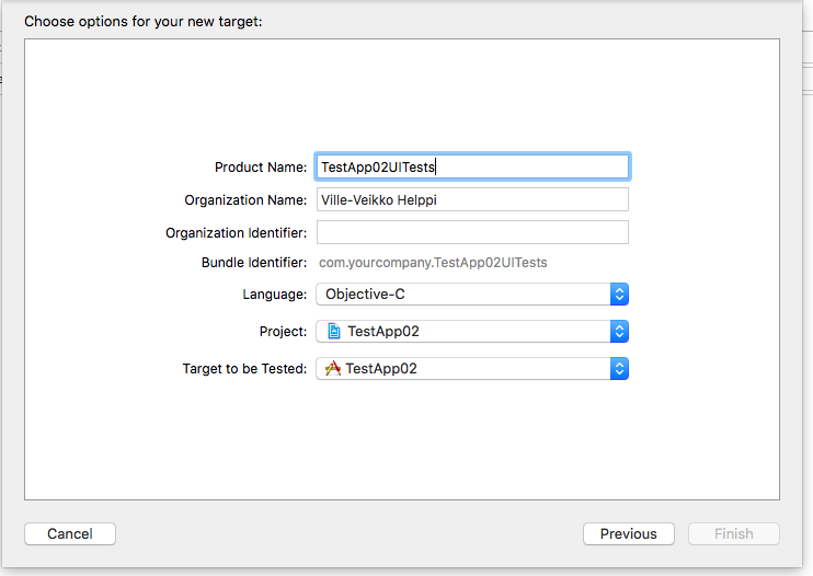 creating a new testing target in xcode